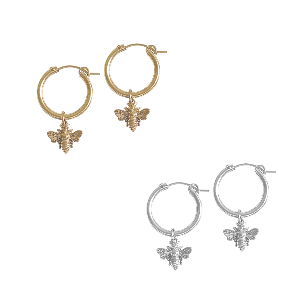 Paris Hoop with Bee charm - gold