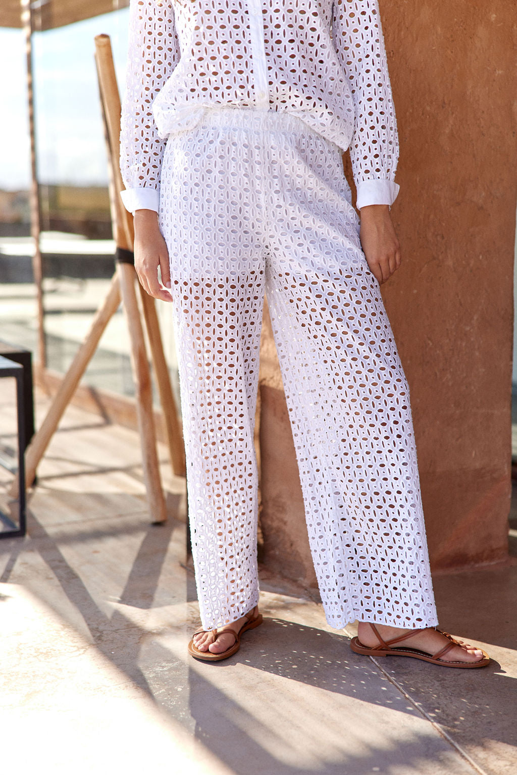 Noah English Embroidered Pants - White