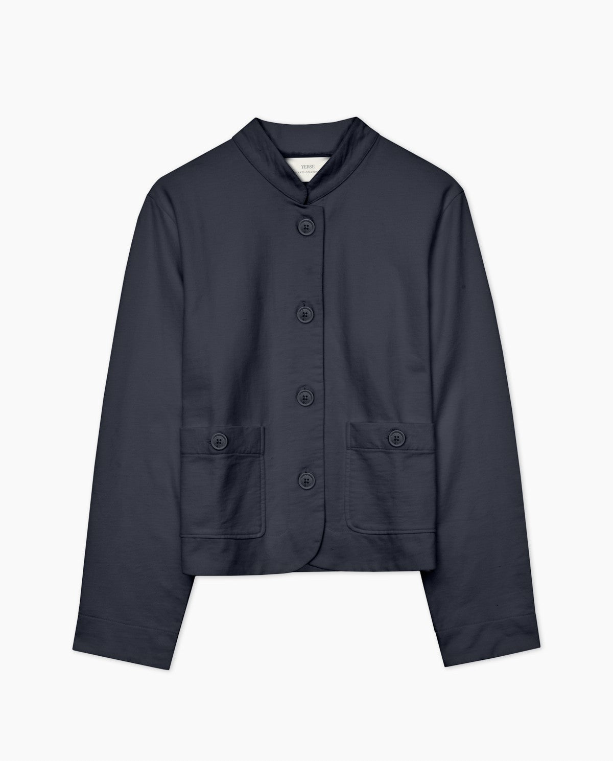 Dark Blue Mao-Neck Short Jacket - 42448