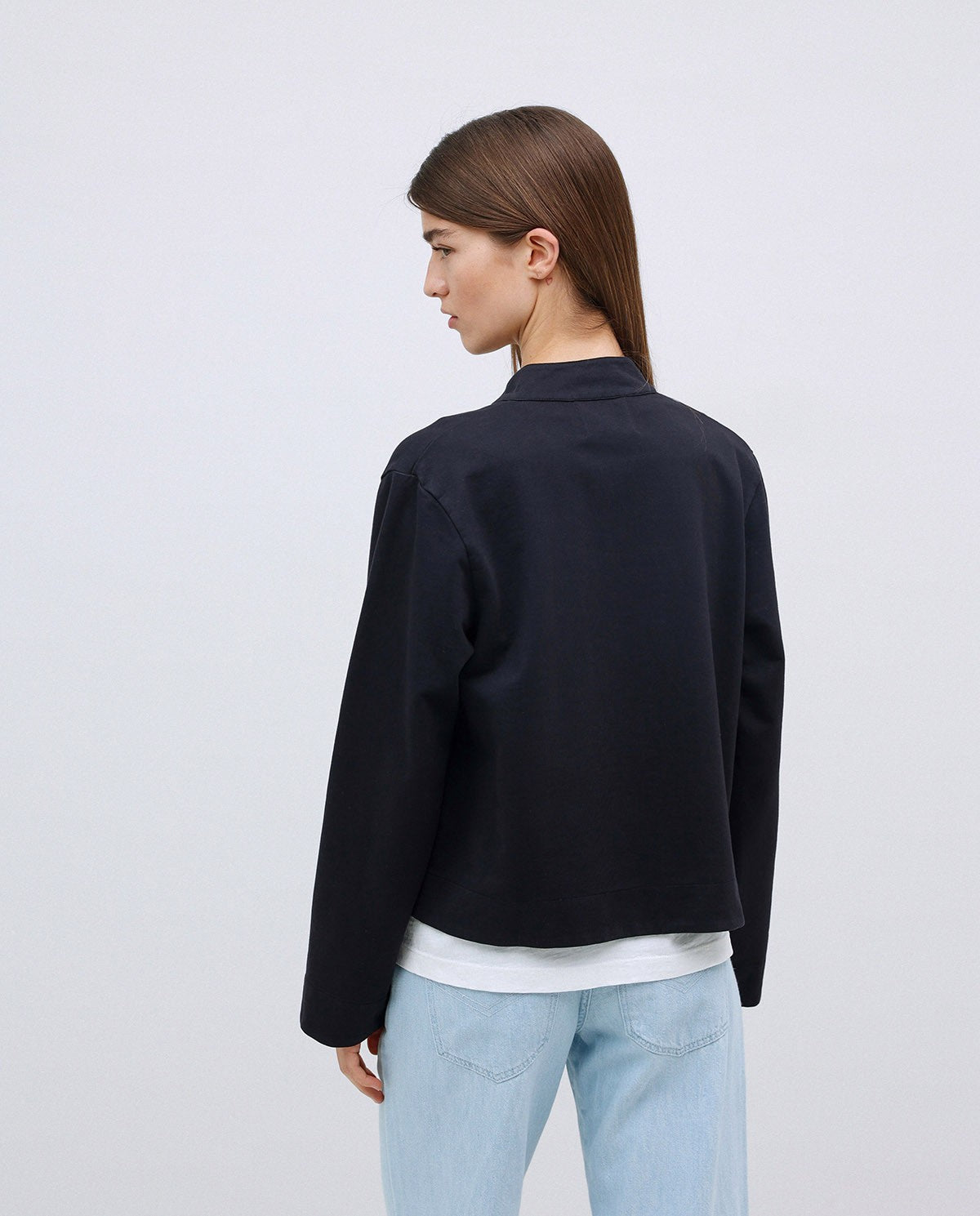 Dark Blue Mao-Neck Short Jacket - 42448