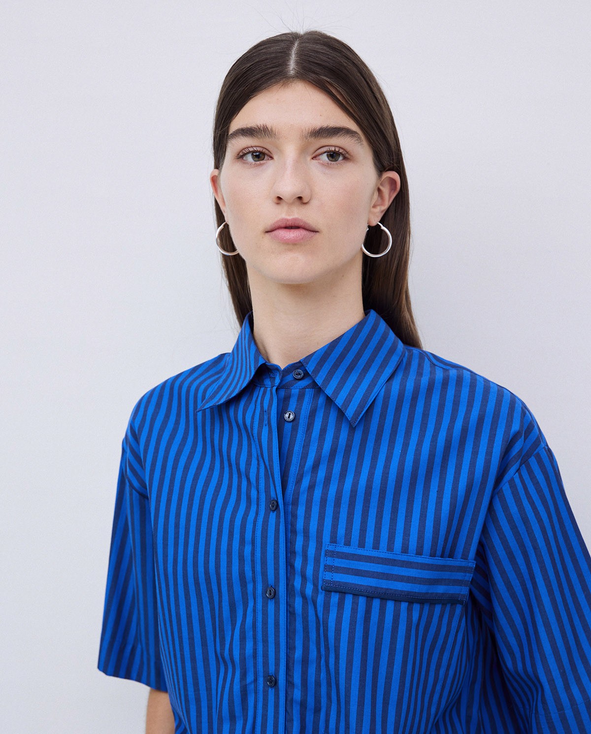 Dark Blue Striped Poplin Shirt 42840