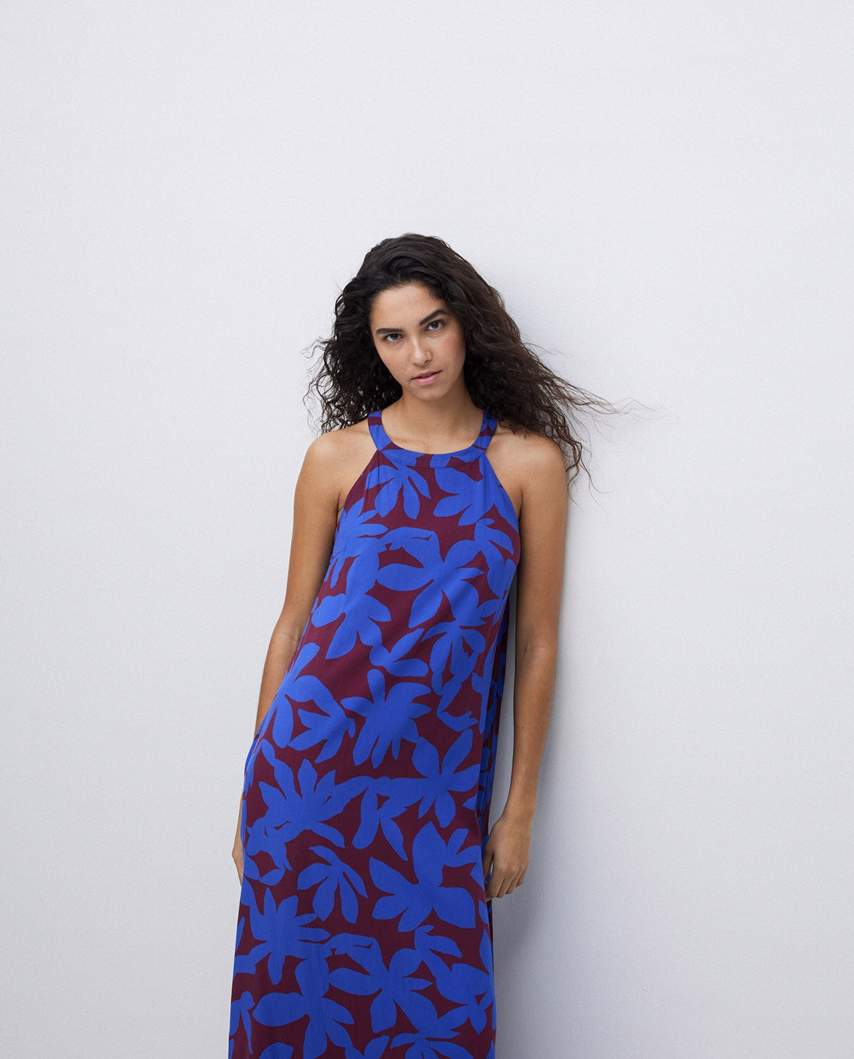 Blue Halter-Neck Dress Flowers 42881