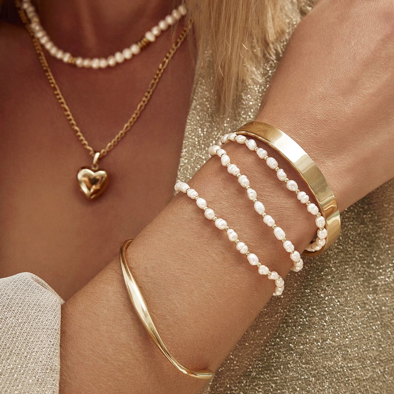 Amber Pearl & Gold Bracelet