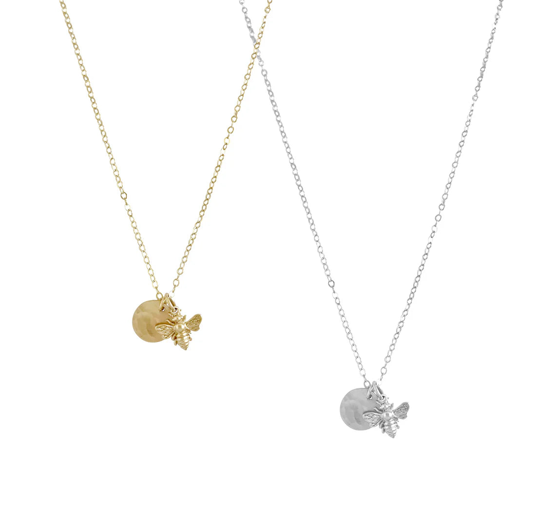 Mini Bee & Disc Necklace Gold