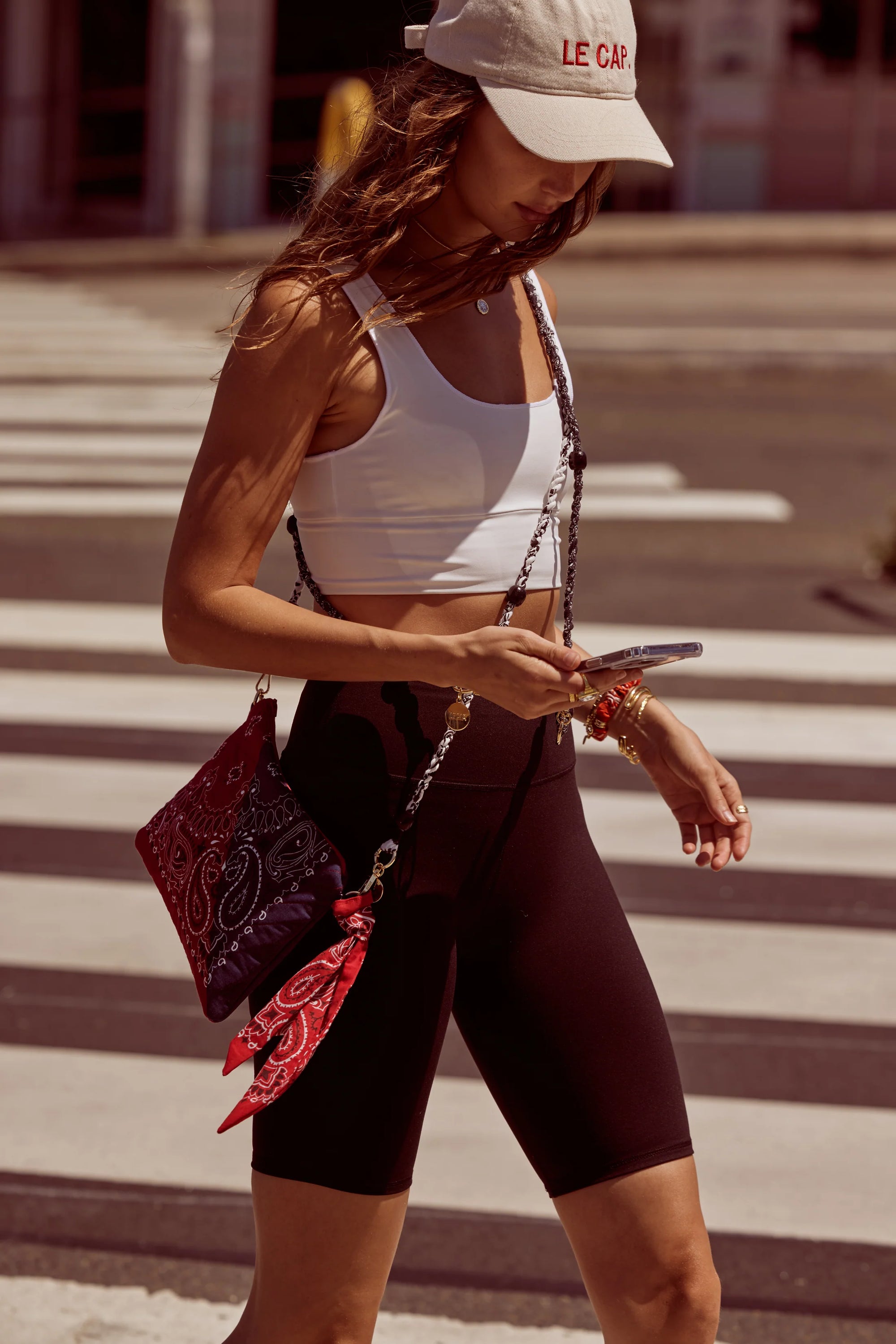 Crossbody Phone Strap - Black & White Bandana