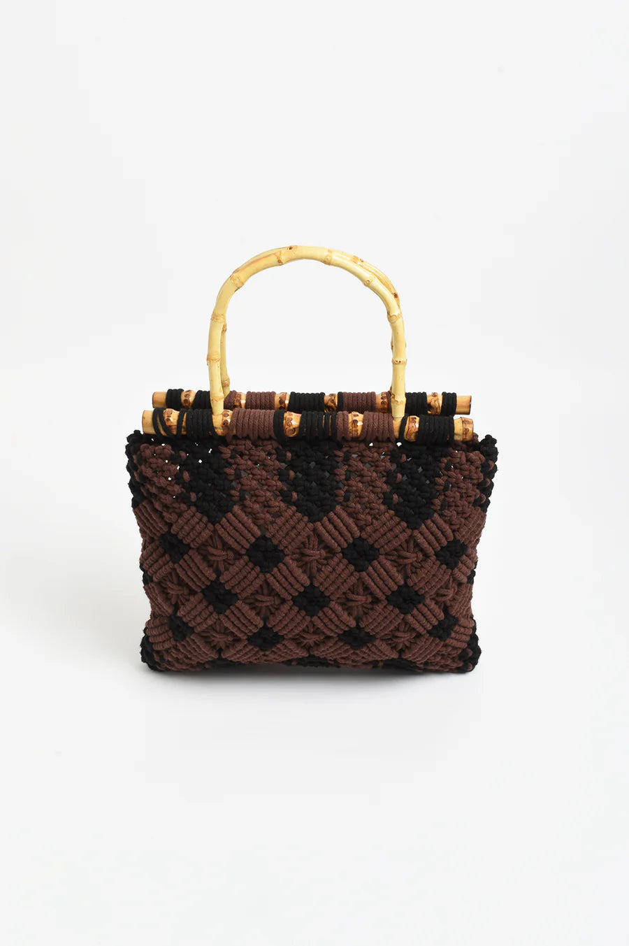 Brittney Crochet Bamboo Handle Bag - Chocolate