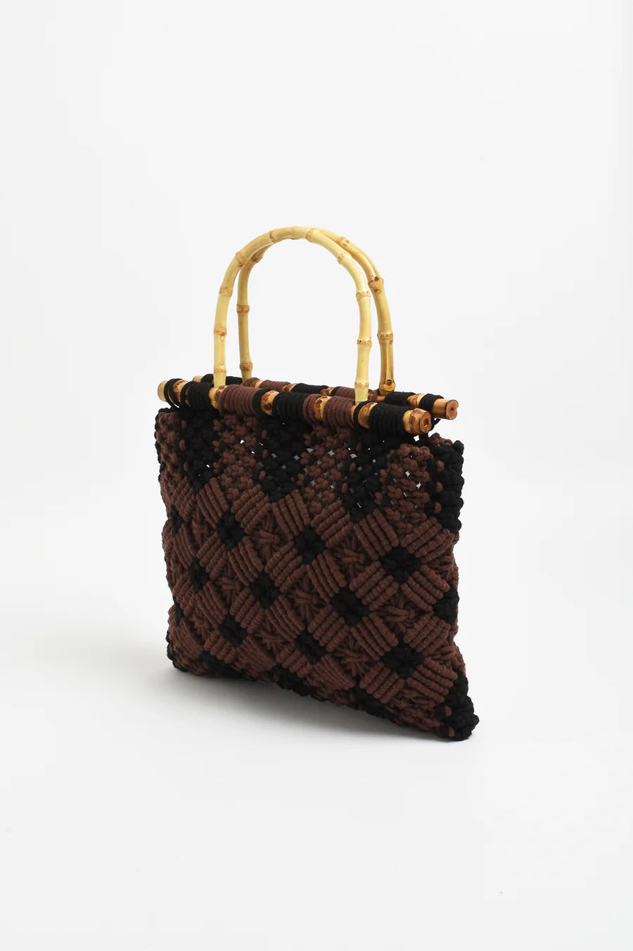 Brittney Crochet Bamboo Handle Bag - Chocolate