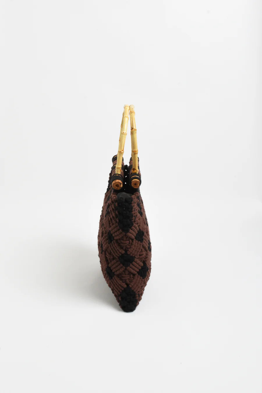 Brittney Crochet Bamboo Handle Bag - Chocolate