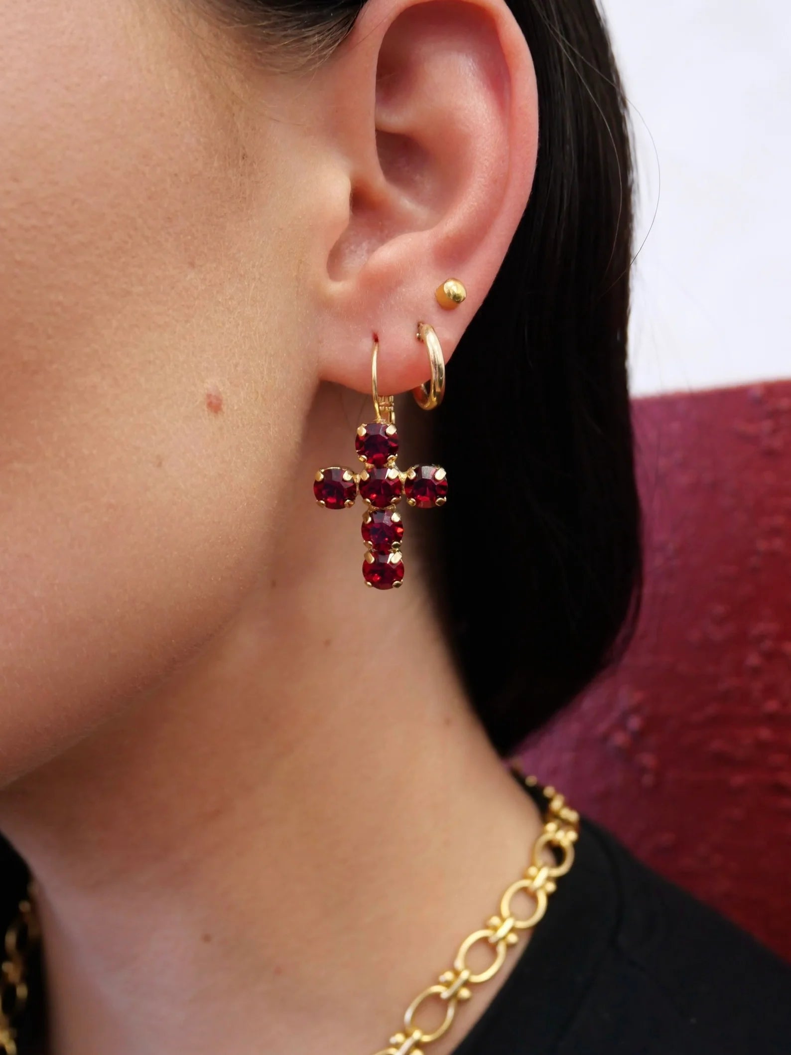 Crystal Cross Earrings - Sapphire/Antique Silver