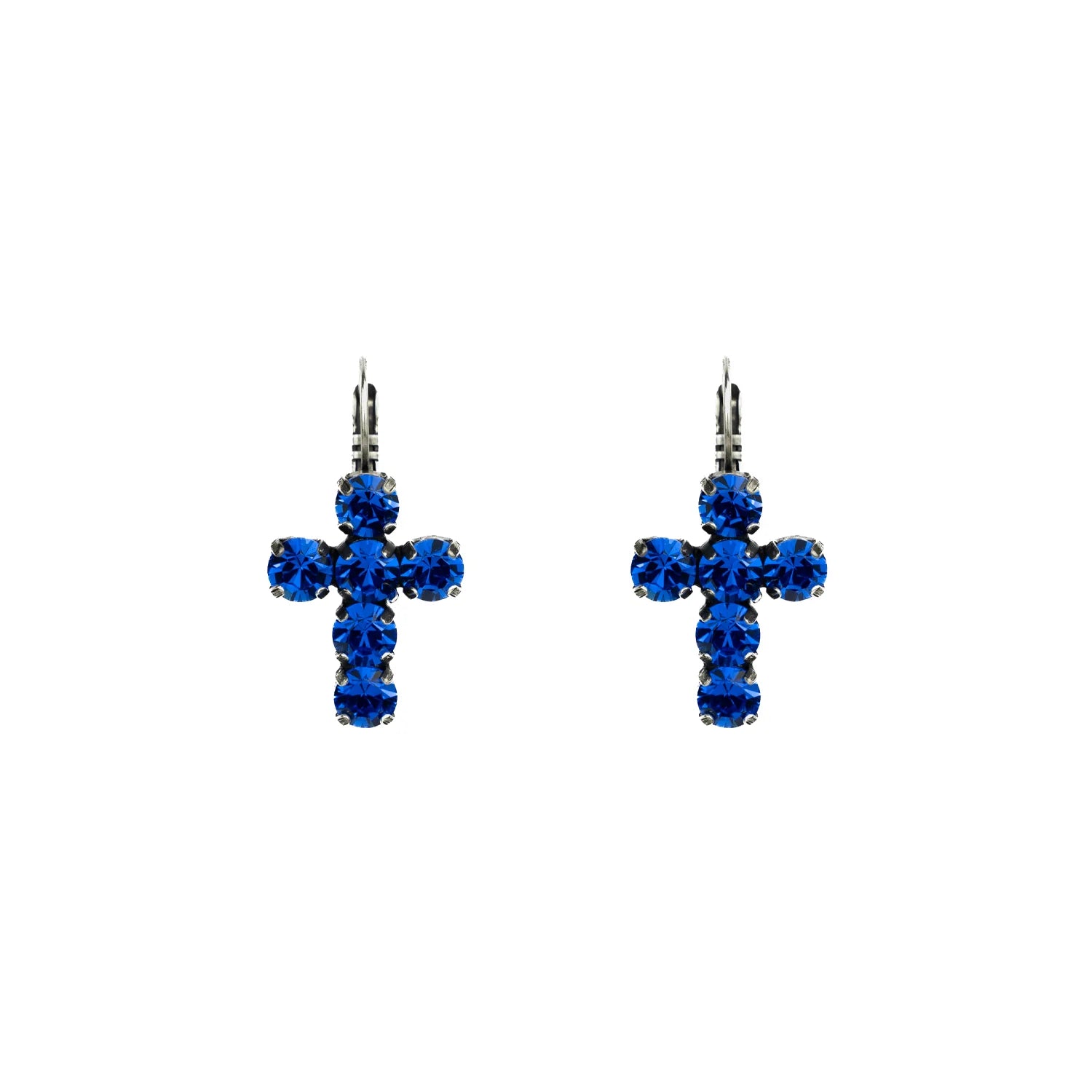 Crystal Cross Earrings - Sapphire/Antique Silver