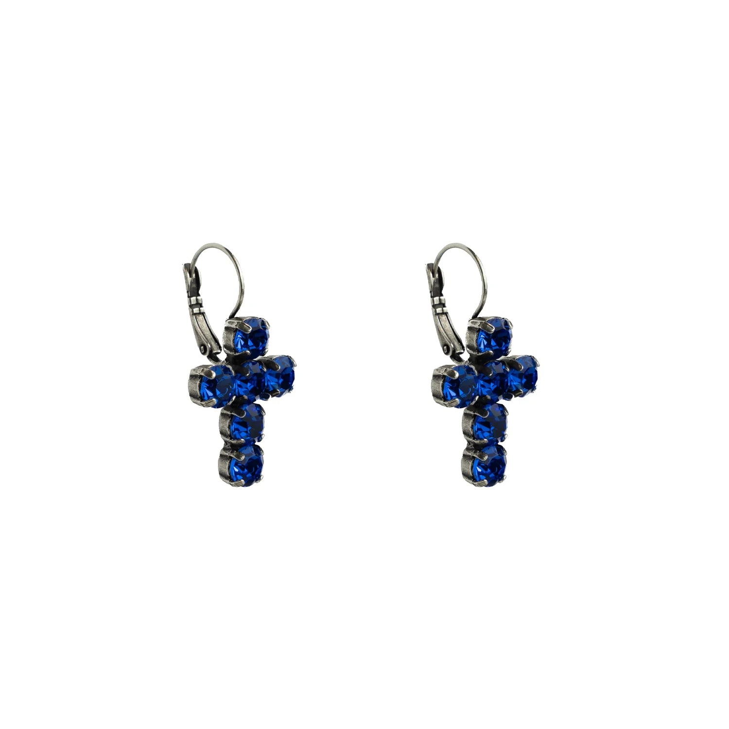 Crystal Cross Earrings - Sapphire/Antique Silver