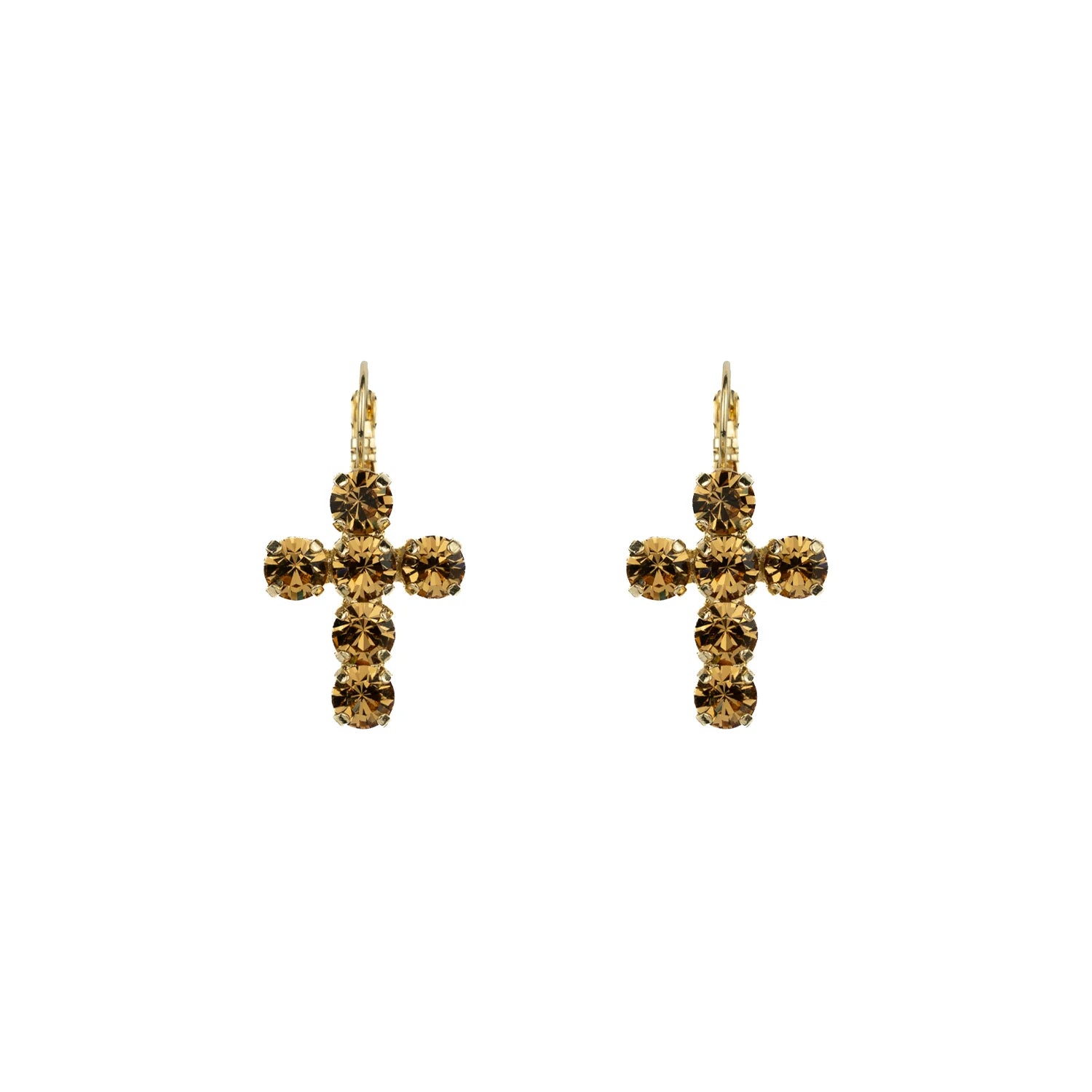 Crystal Cross Earrings - Topaz/Soft Gold