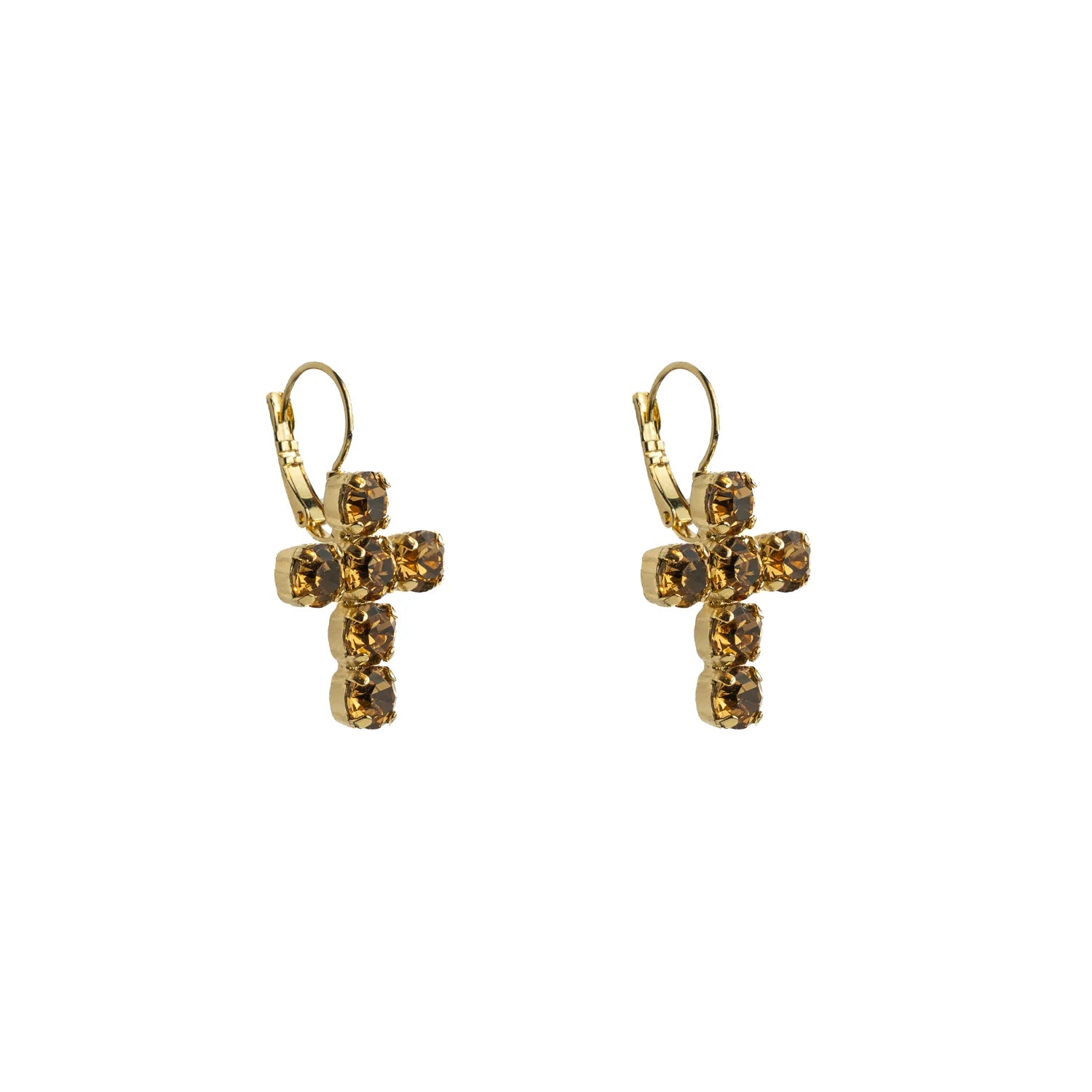 Crystal Cross Earrings - Topaz/Soft Gold