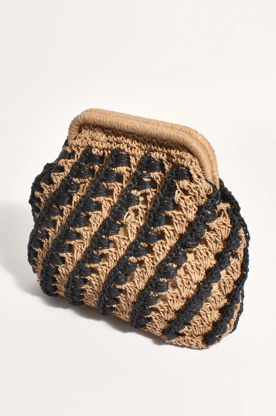 Eadie Crochet weave Framed Clutch - Black