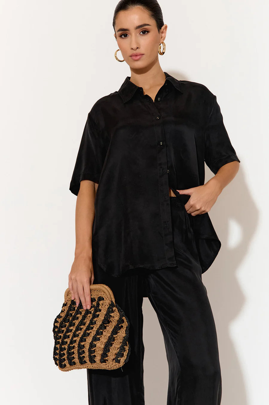 Eadie Crochet weave Framed Clutch - Black