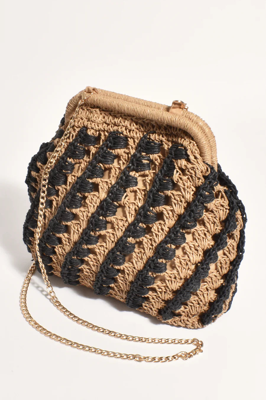 Eadie Crochet weave Framed Clutch - Black