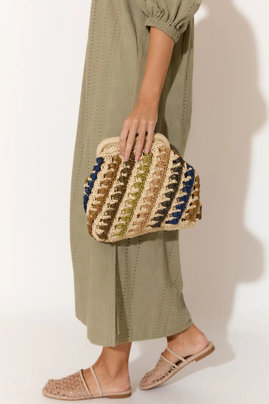 Eadie Crochet weave Framed Clutch - Multi