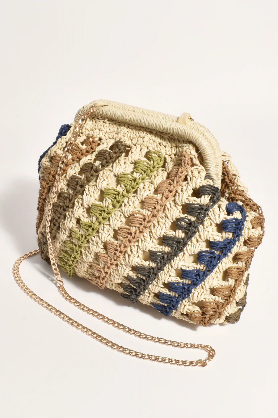 Eadie Crochet weave Framed Clutch - Multi