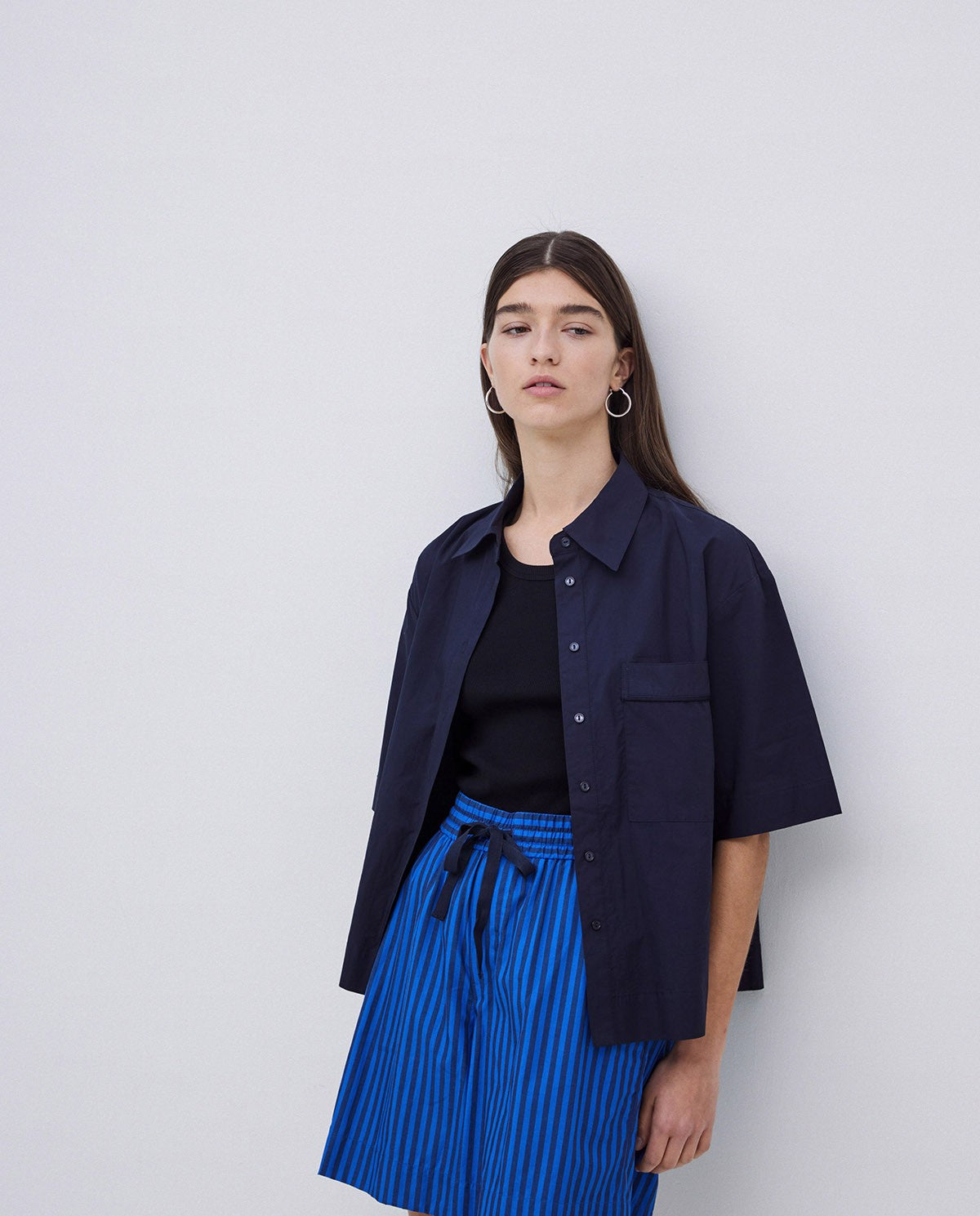 Dark Blue Striped Poplin Shorts 42842