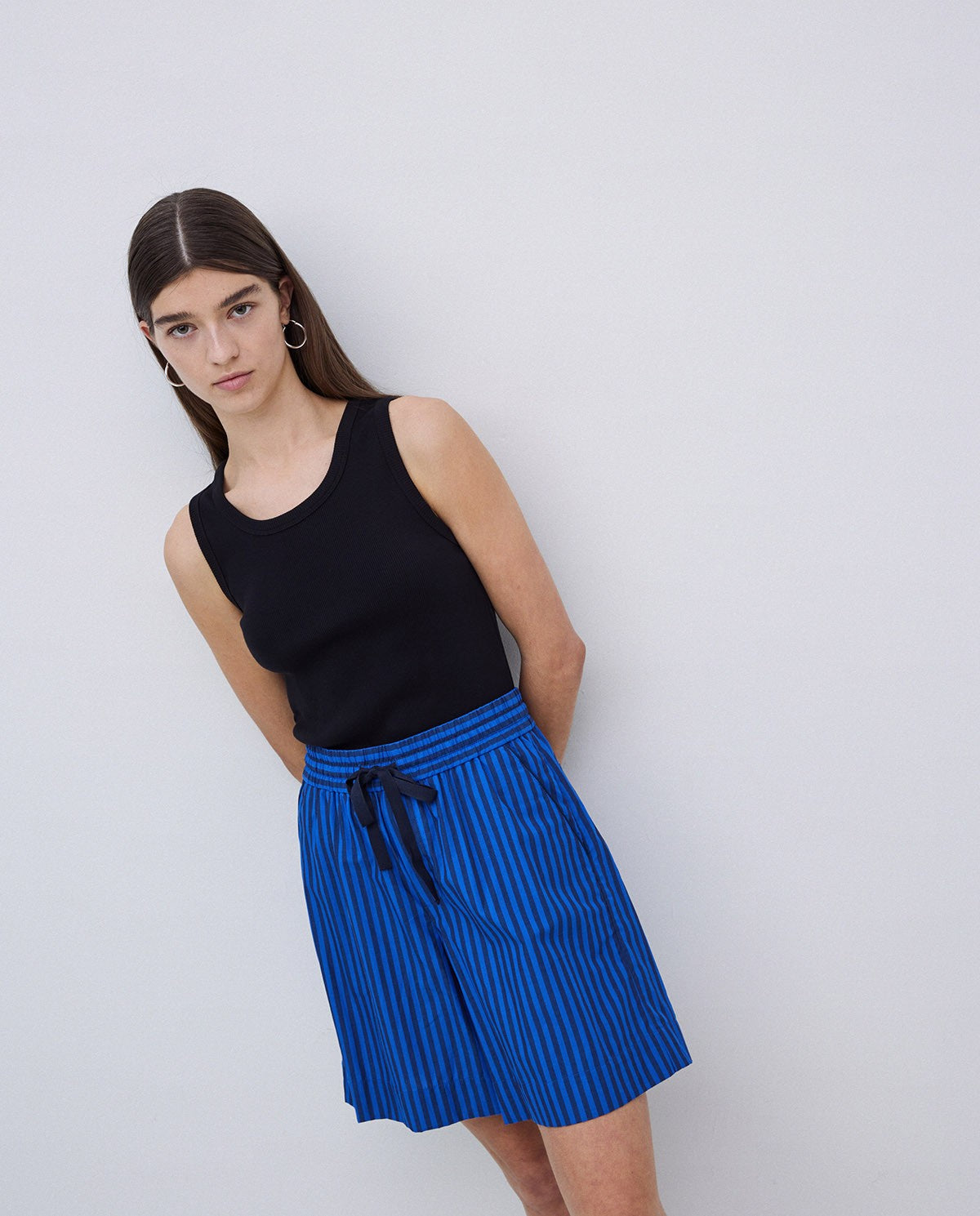 Dark Blue Striped Poplin Shorts 42842