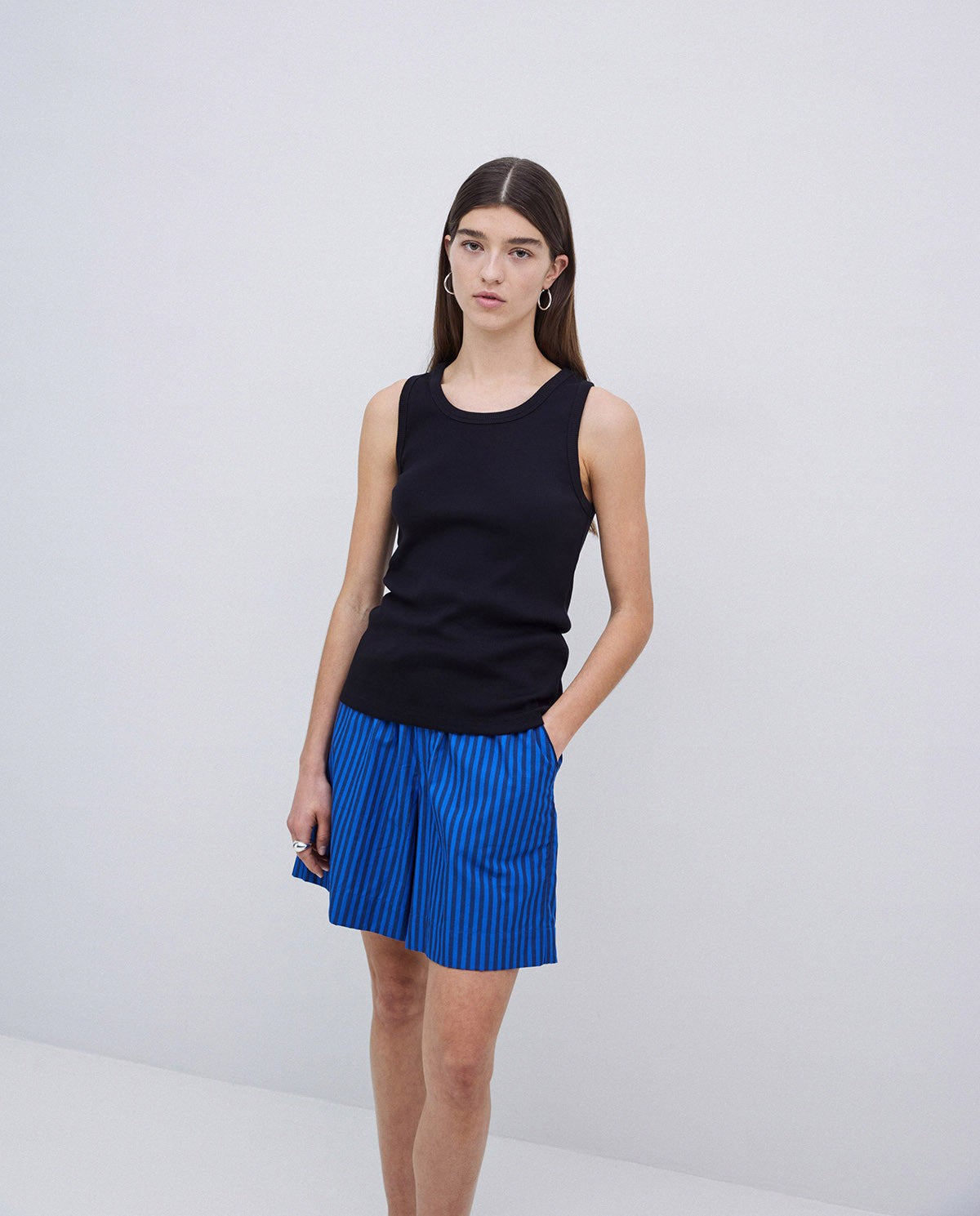 Dark Blue Striped Poplin Shorts 42842