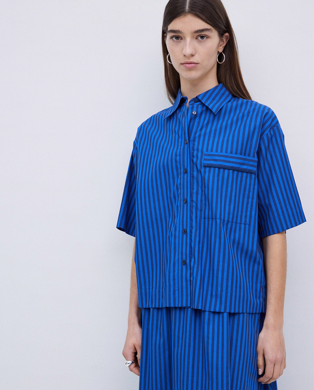 Dark Blue Striped Poplin Shirt 42840