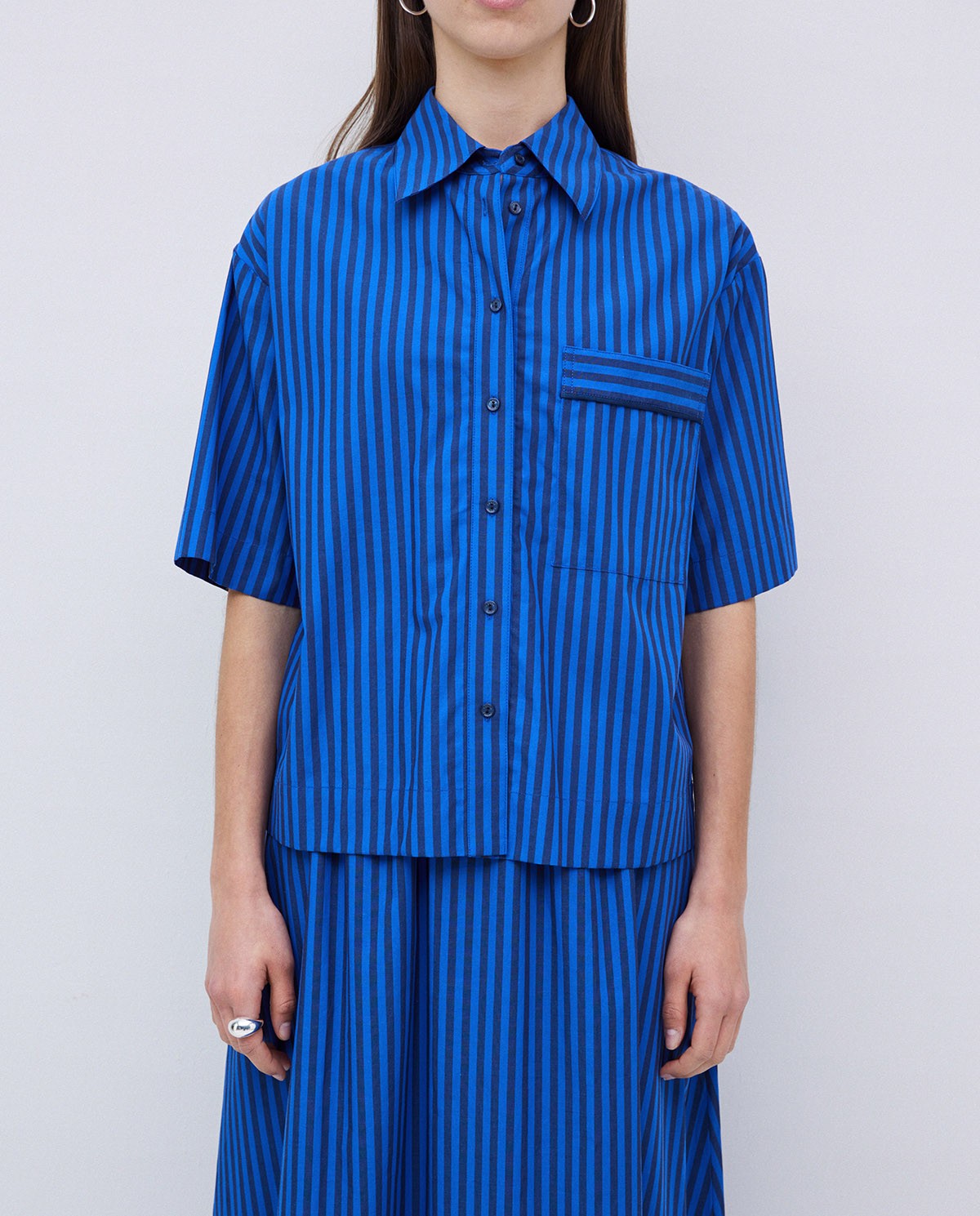 Dark Blue Striped Poplin Shirt 42840