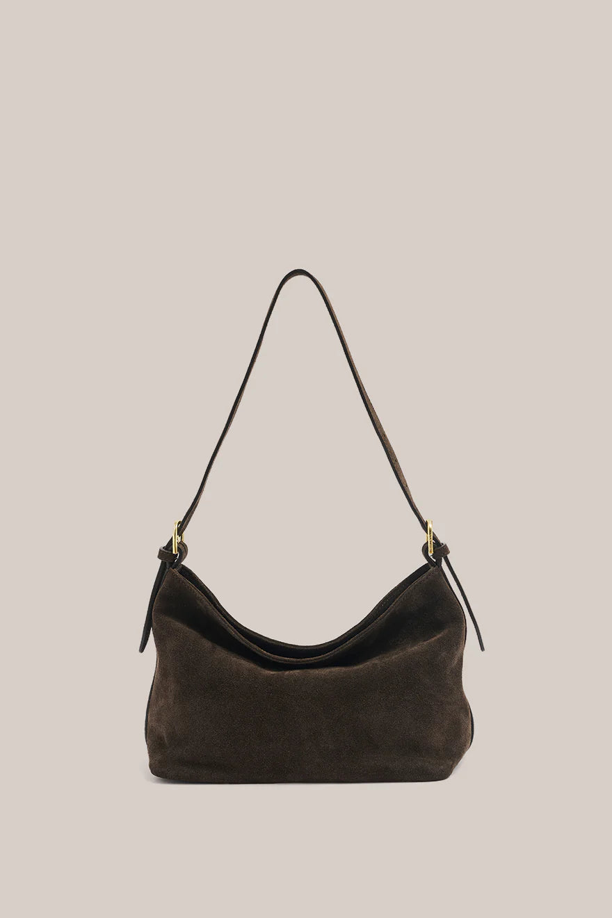 Eden Chocolate Suede Leather Shoulder Bag