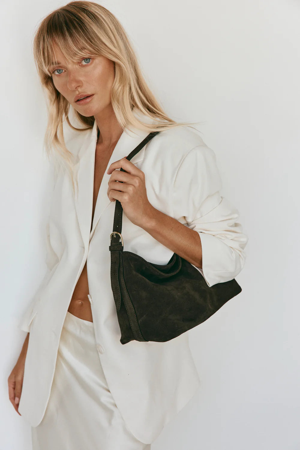 Eden Chocolate Suede Leather Shoulder Bag
