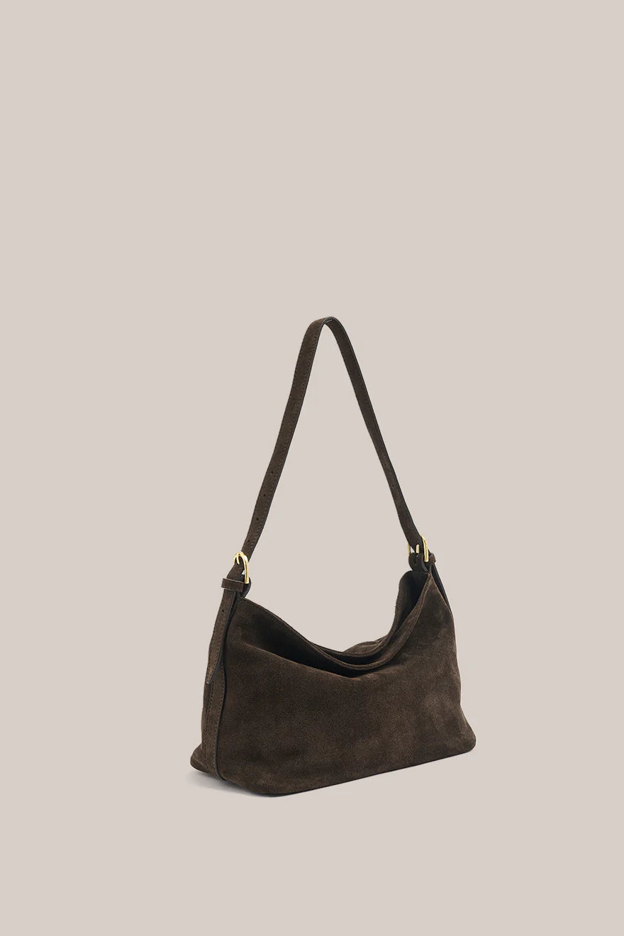 Eden Chocolate Suede Leather Shoulder Bag
