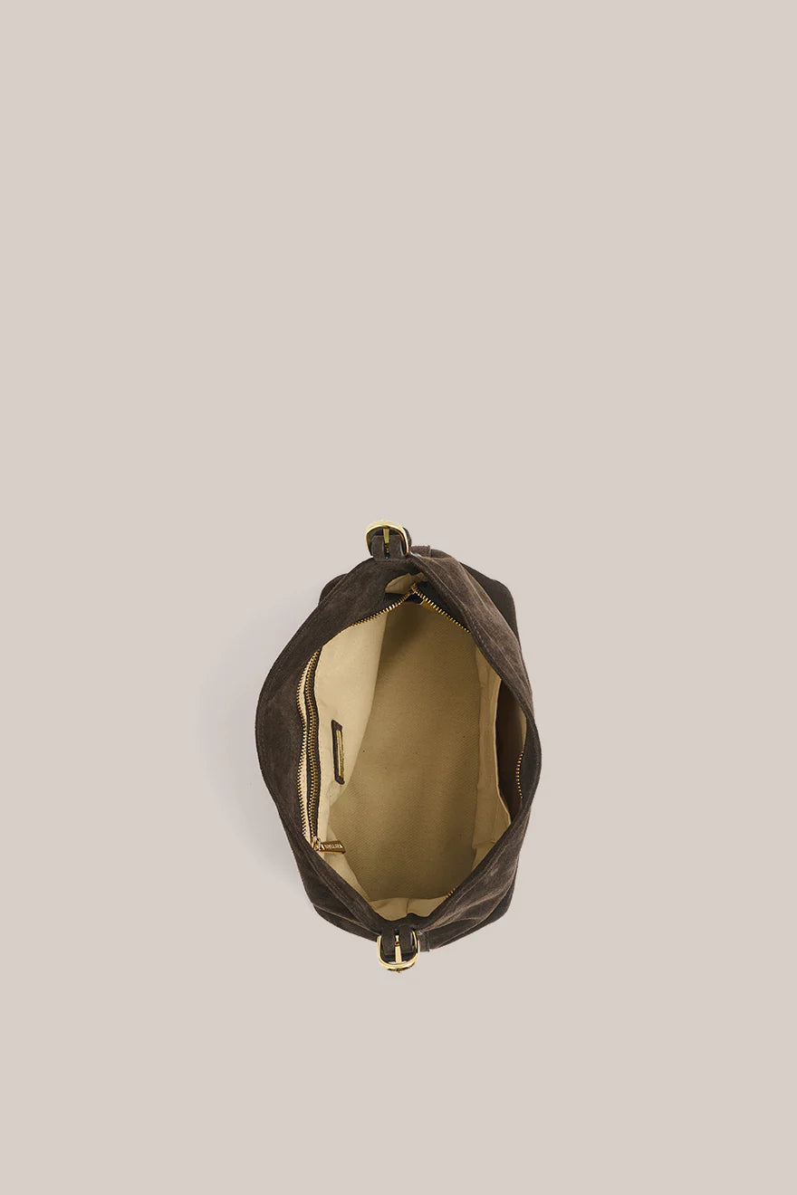 Eden Chocolate Suede Leather Shoulder Bag