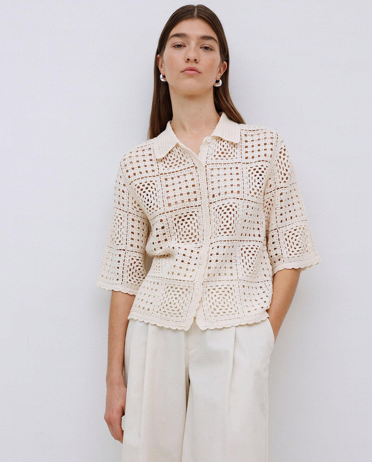 Ecru Crochet Cardigan - 42548