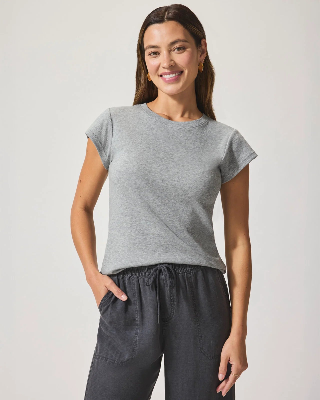 Faye Crew Neck Tee - Heather Grey