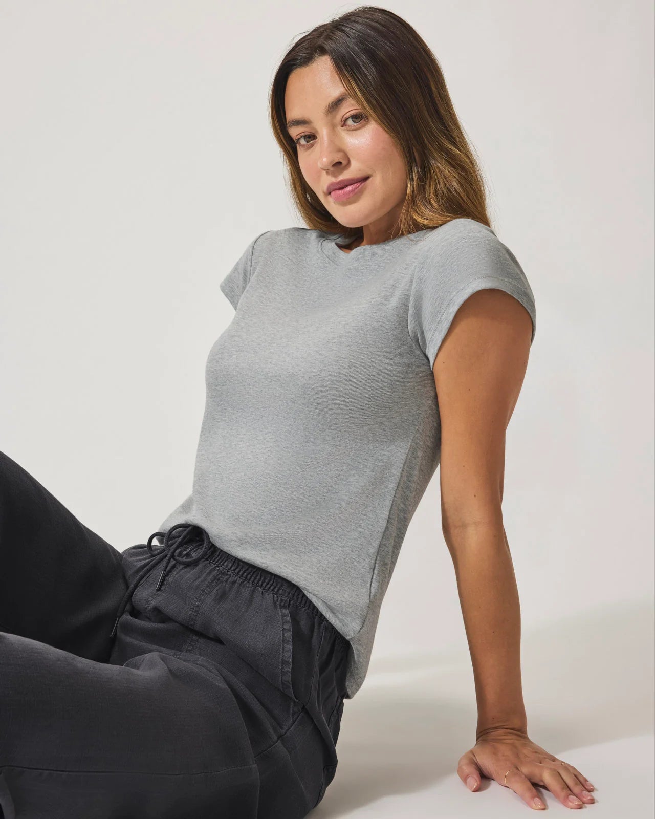 Faye Crew Neck Tee - Heather Grey