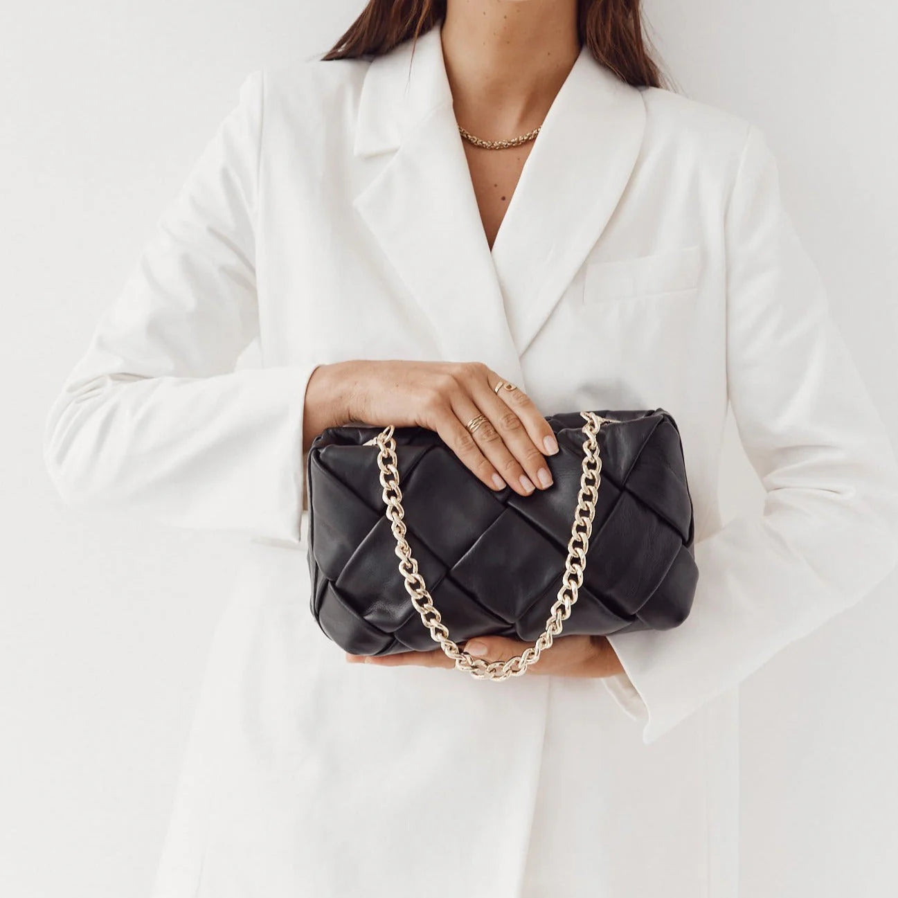 Gabrielle Black Woven Leather Bag