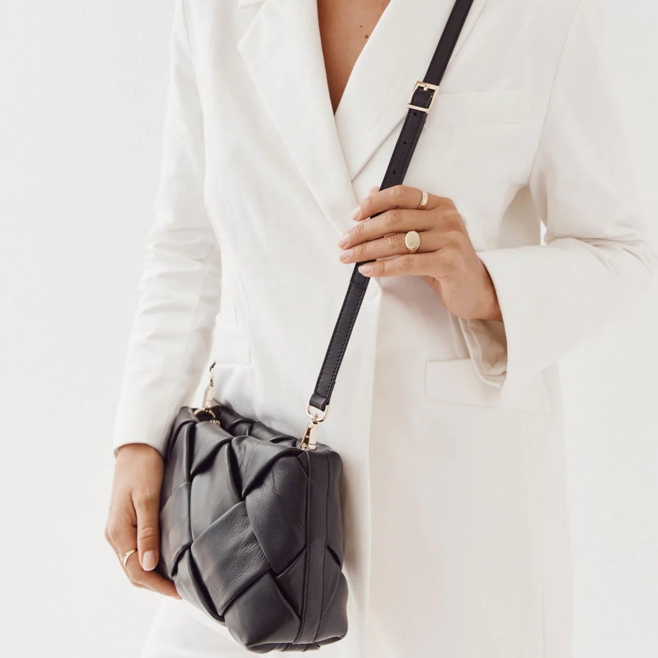 Gabrielle Black Woven Leather Bag
