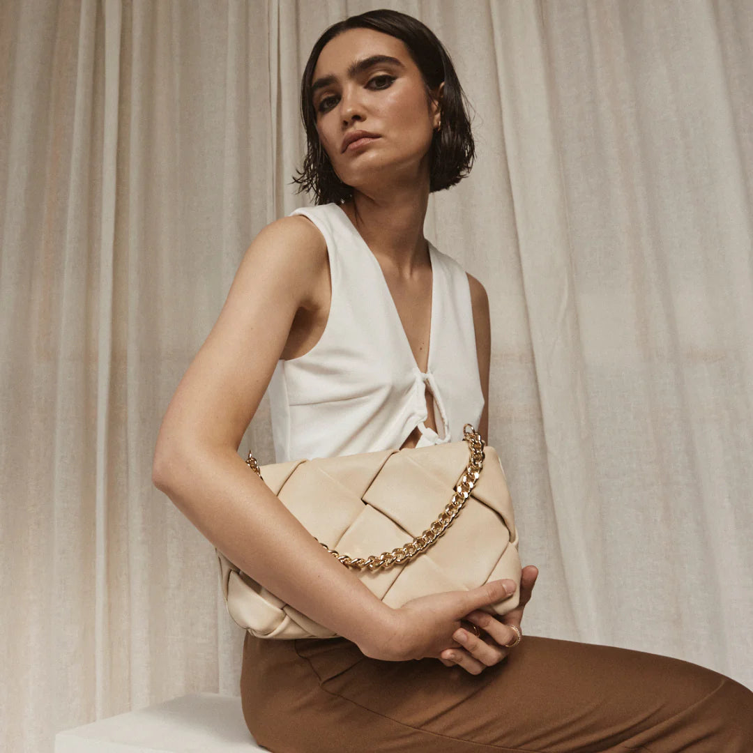 Gabrielle Oat Woven Leather Bag