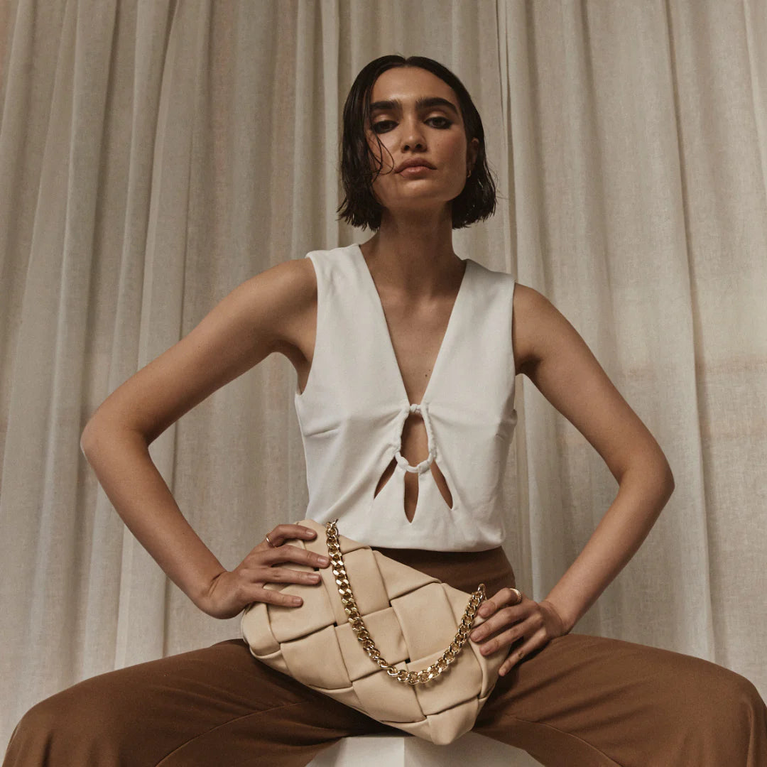 Gabrielle Oat Woven Leather Bag