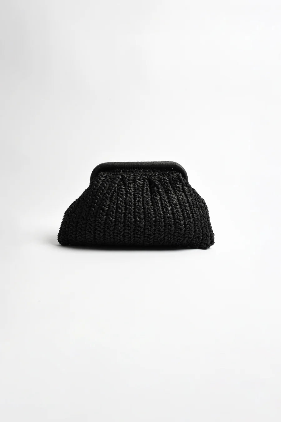 Paper Weave Gathered Clutch - Black