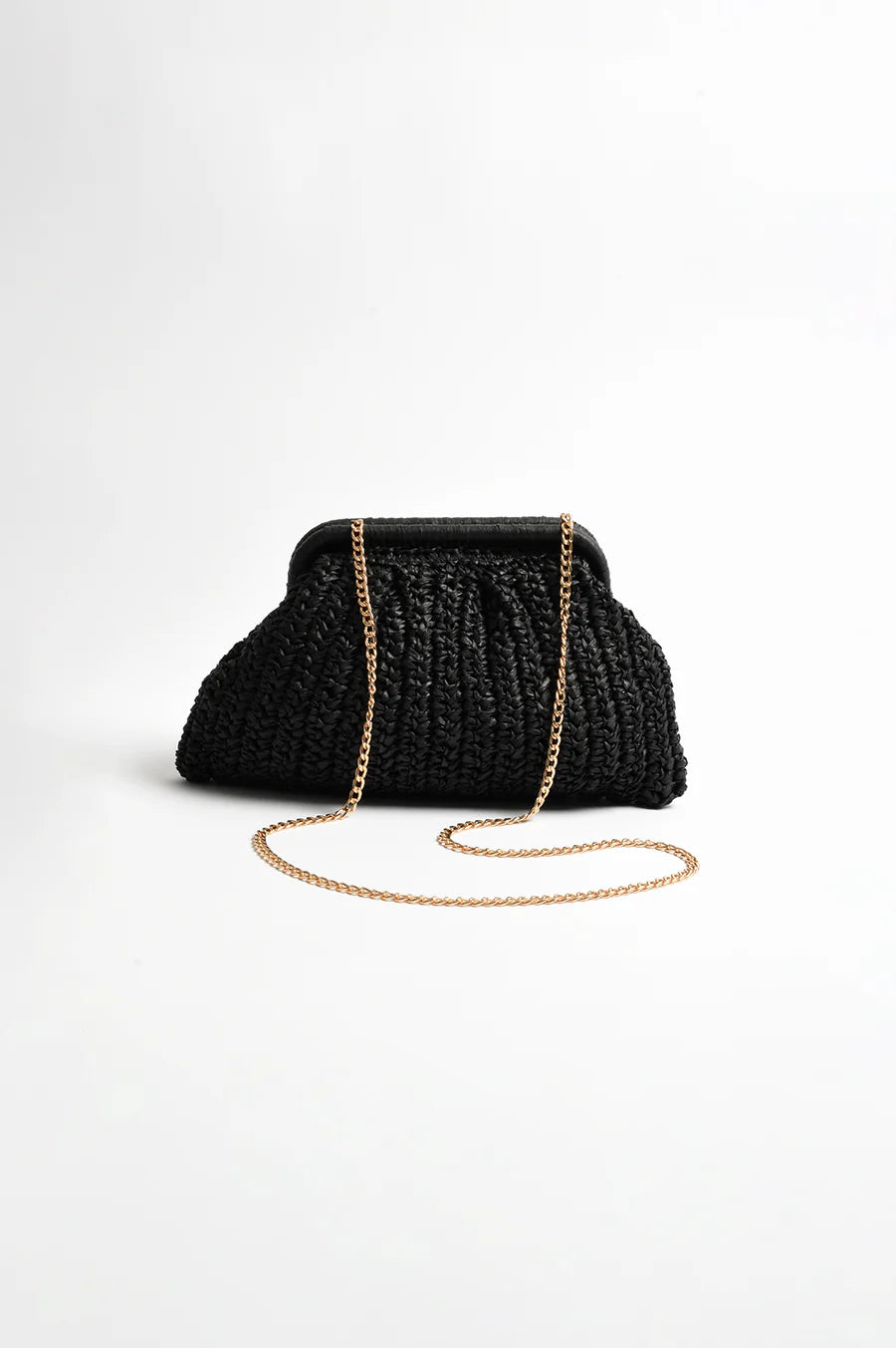Paper Weave Gathered Clutch - Black