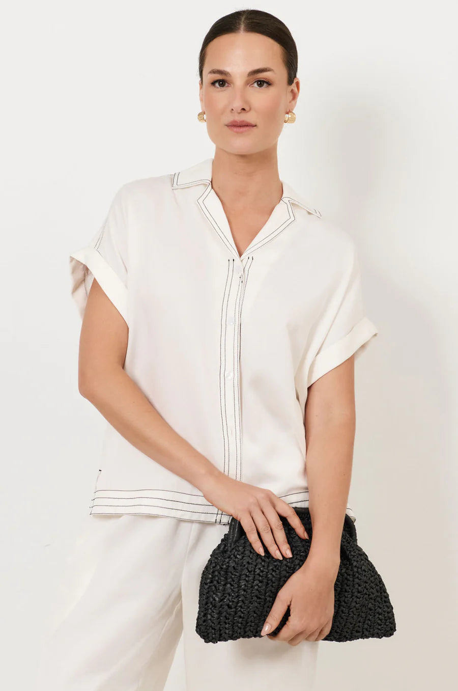 Paper Weave Gathered Clutch - Black