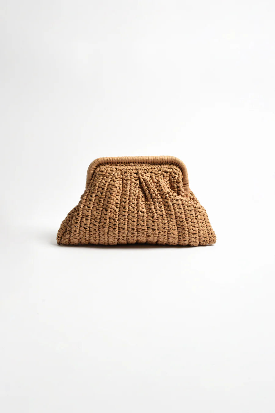 Paper Weave Gathered Clutch - CAMEL