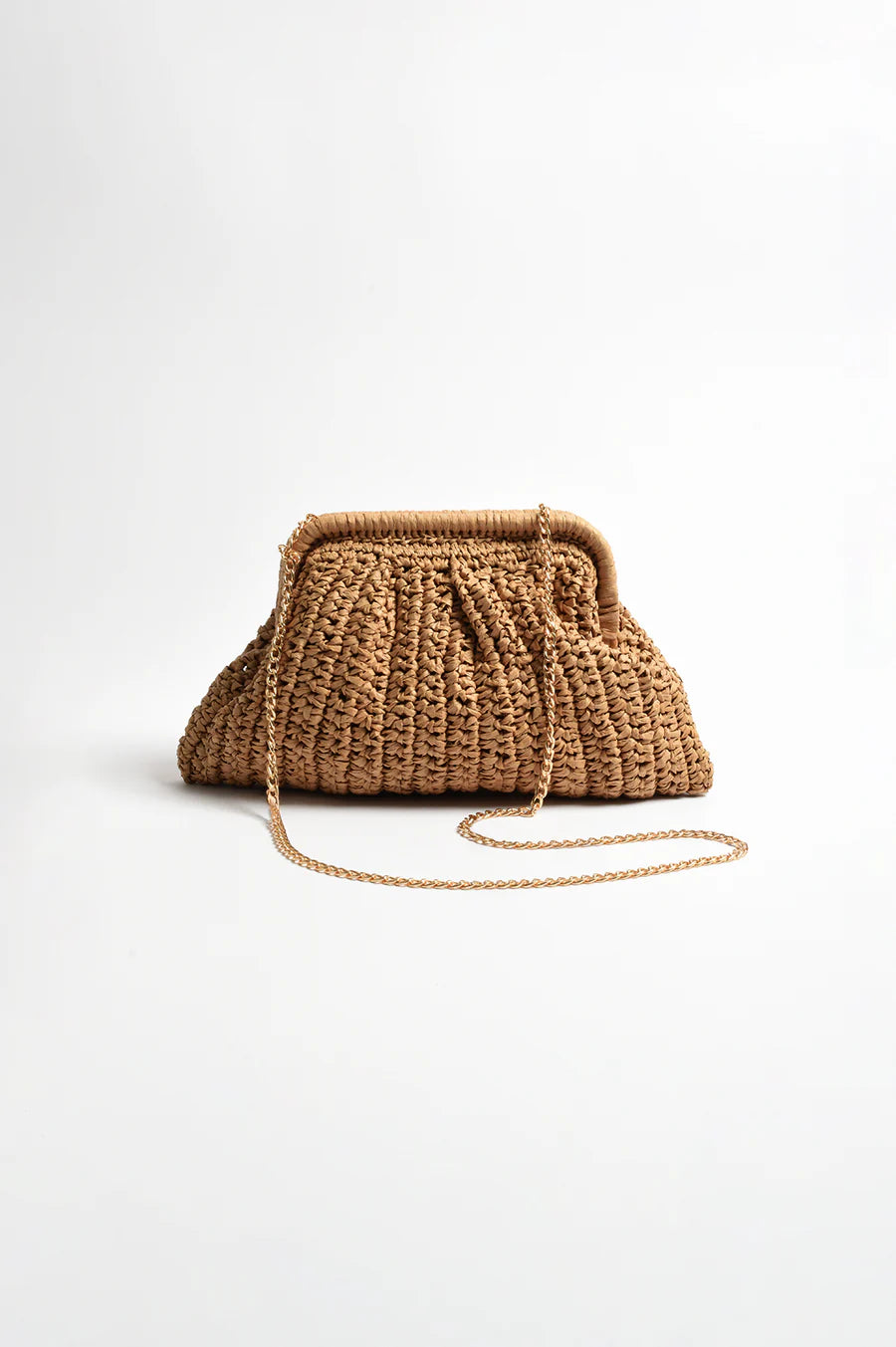 Paper Weave Gathered Clutch - CAMEL