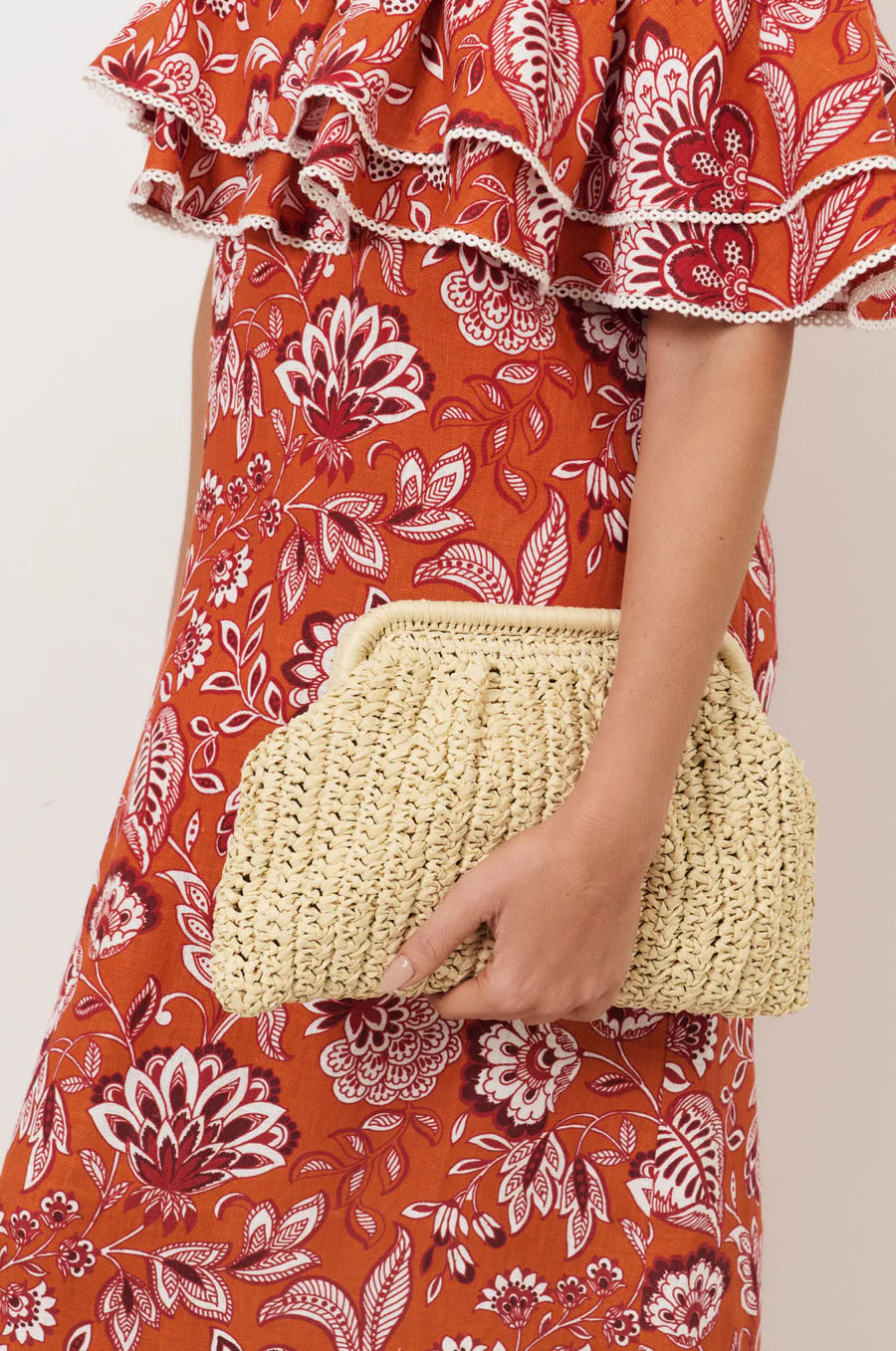 Paper Weave Gathered Clutch - Vanilla