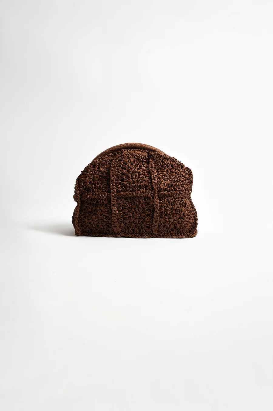 Patterned Curved Paper Weave Clutch - Chocolate