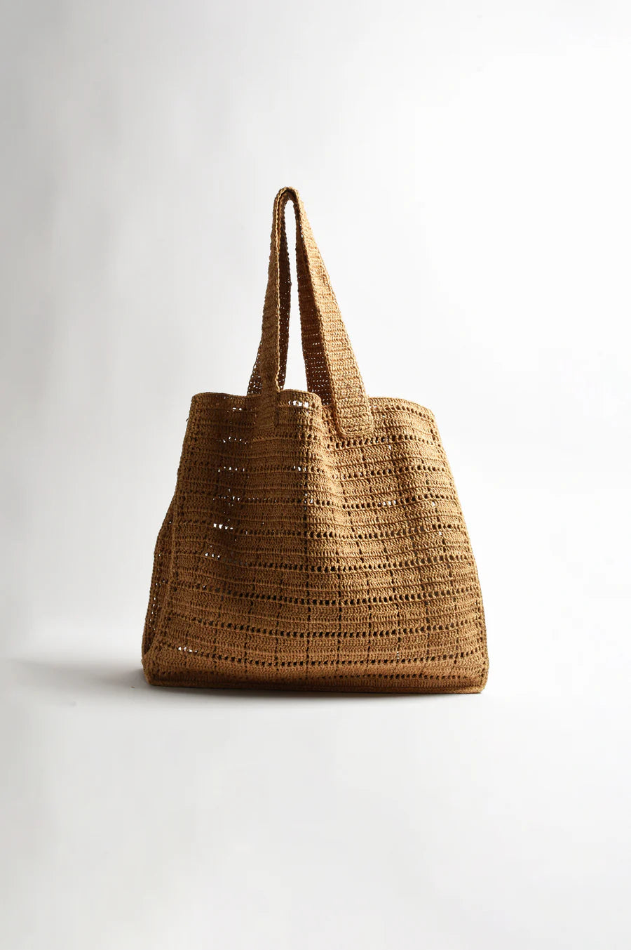 Patterned Paper Weave Tote - Camel