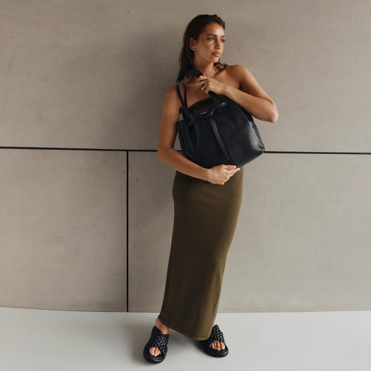 Phoebe Black Leather Knot Tote