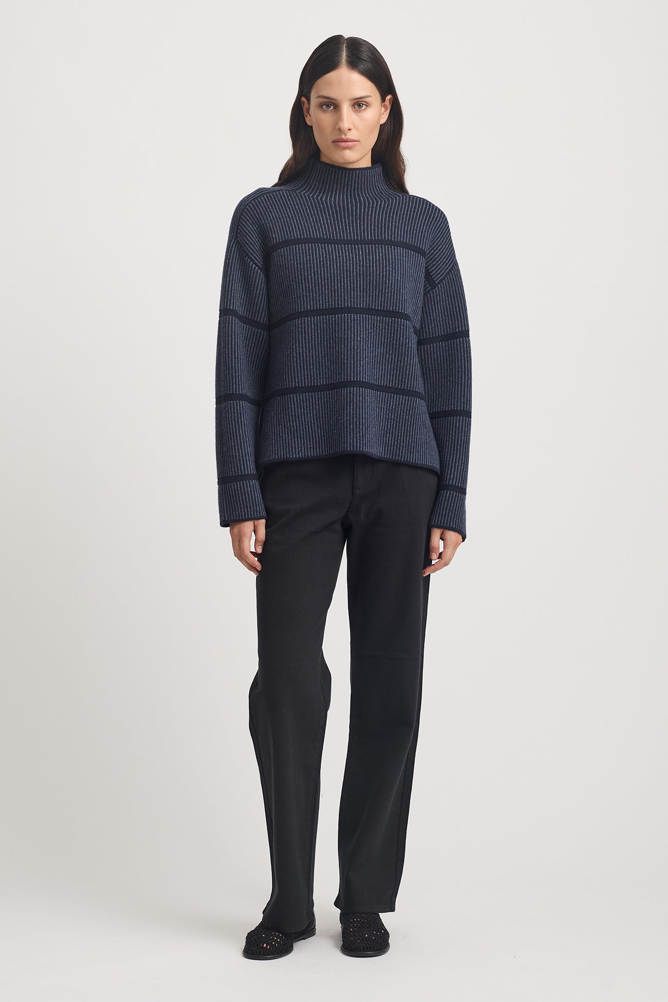 Pin Stripe Funnel Neck Sweater - French Navy