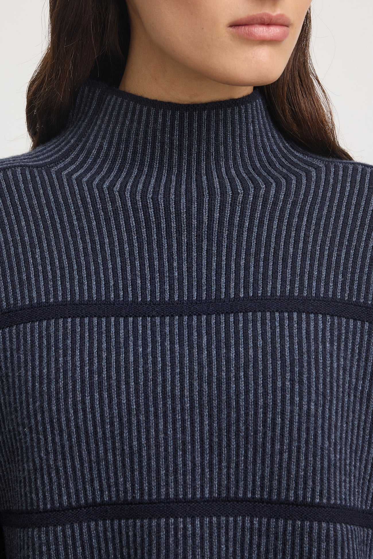 Pin Stripe Funnel Neck Sweater - French Navy