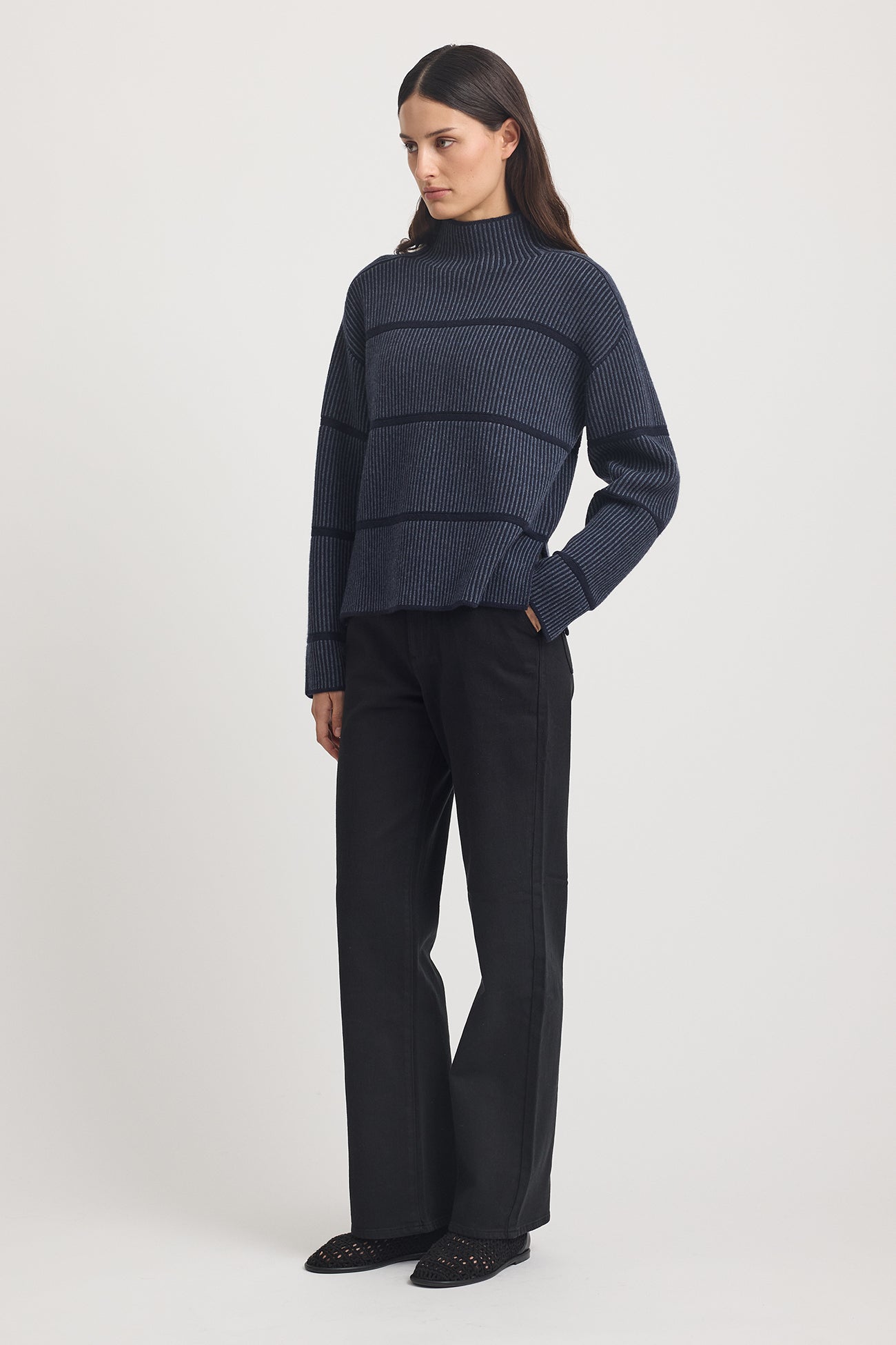 Pin Stripe Funnel Neck Sweater - French Navy